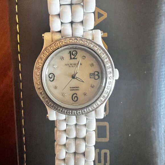 Akribos XXIV Womens Diamond Ceramic Watch  White Band & Silver Accents - Picture 6 of 7